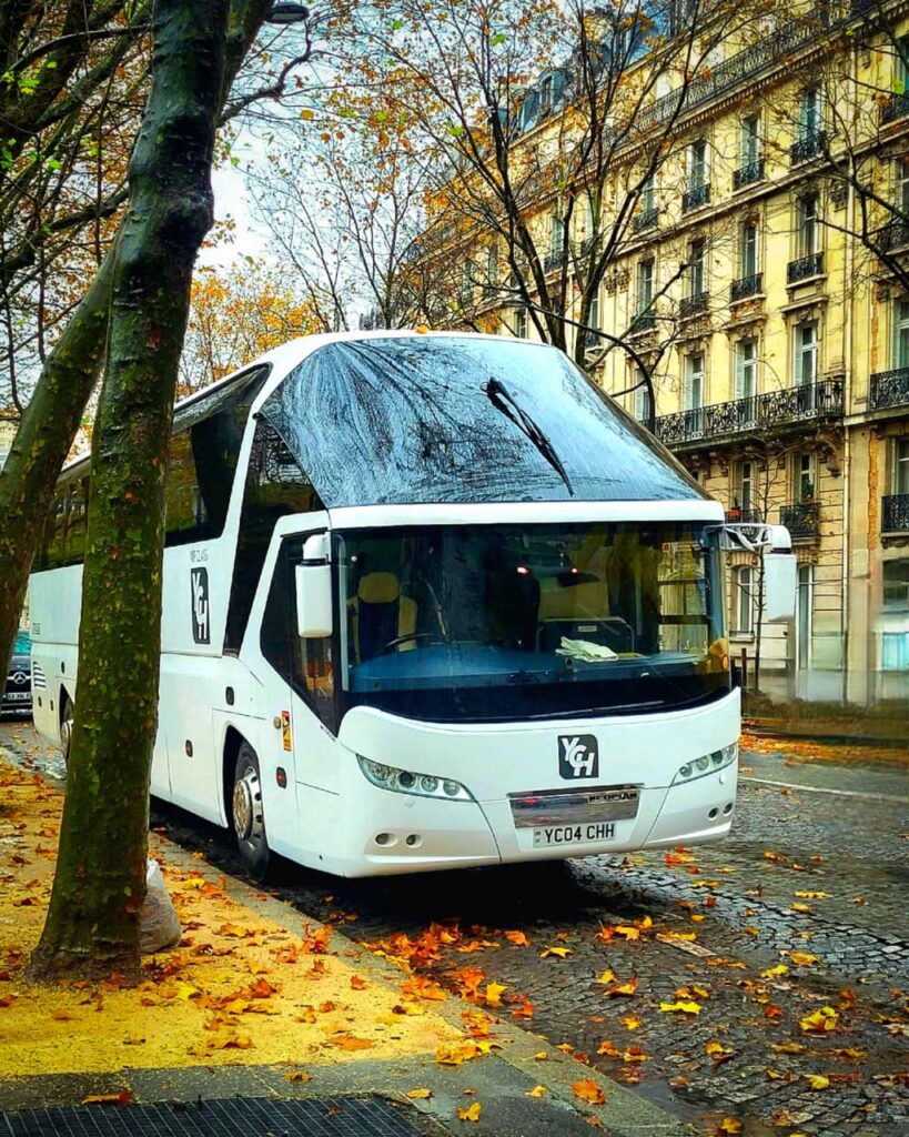 YourCoachHire Starliner luxury coach parked on a French boulevard in Paris